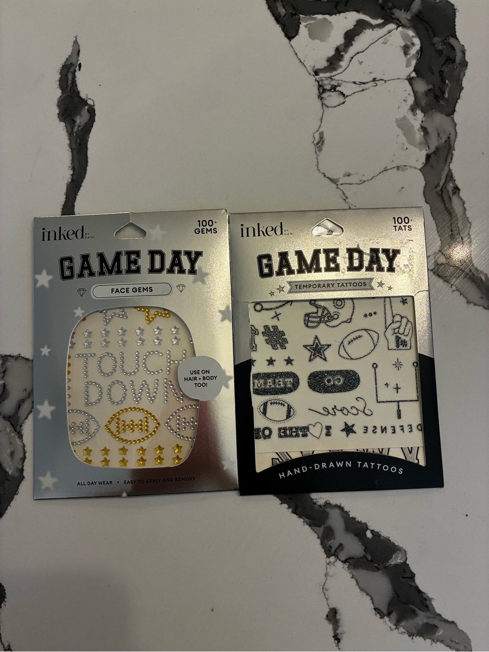 Game Day Face Gems & Temporary Tattoos — Silver & Gold